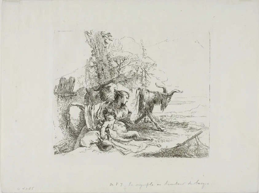 A Nymph with a Small Satyr and Two Goats, from Capricci, by Giovanni Battista Tiepolo