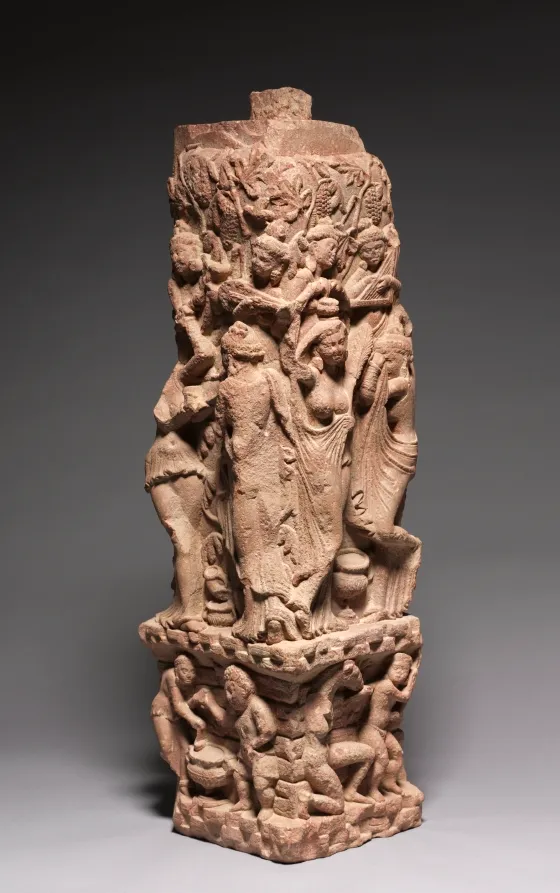 Corner Railing Pillar with Drinking Scenes, Yakshis, and Musicians, by Unknown artist