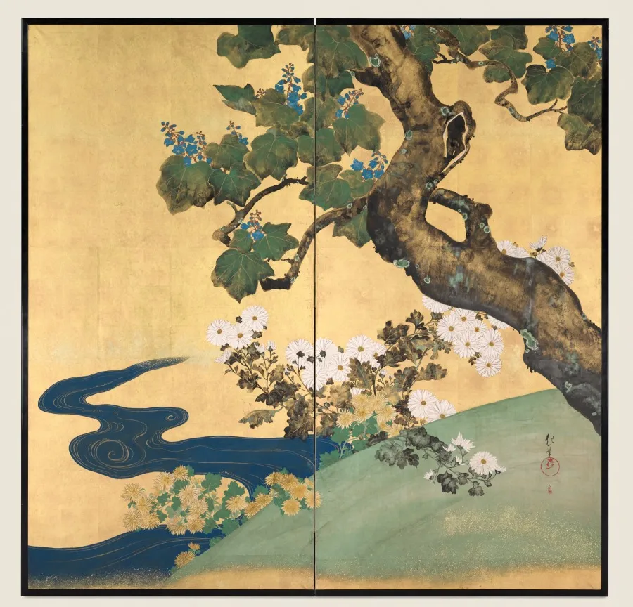 Paulownias and Chrysanthemums, by Sakai Hōitsu