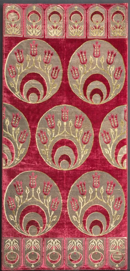 Brocaded velvet cushion cover with crescents, by Unknown artist