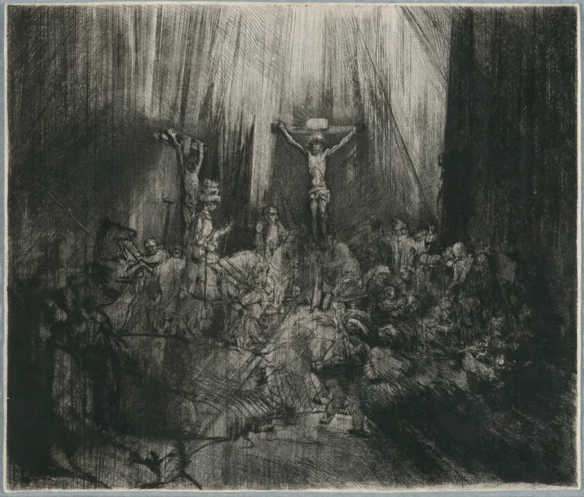 Christ Crucified between the Two Thieves: "The Three Crosses", by Rembrandt van Rijn