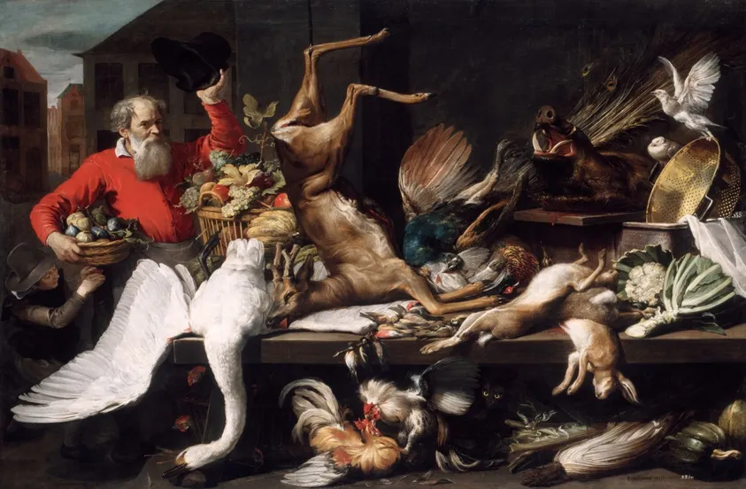 Still Life with Dead Game, Fruits, and Vegetables in a Market, by Frans Snyders