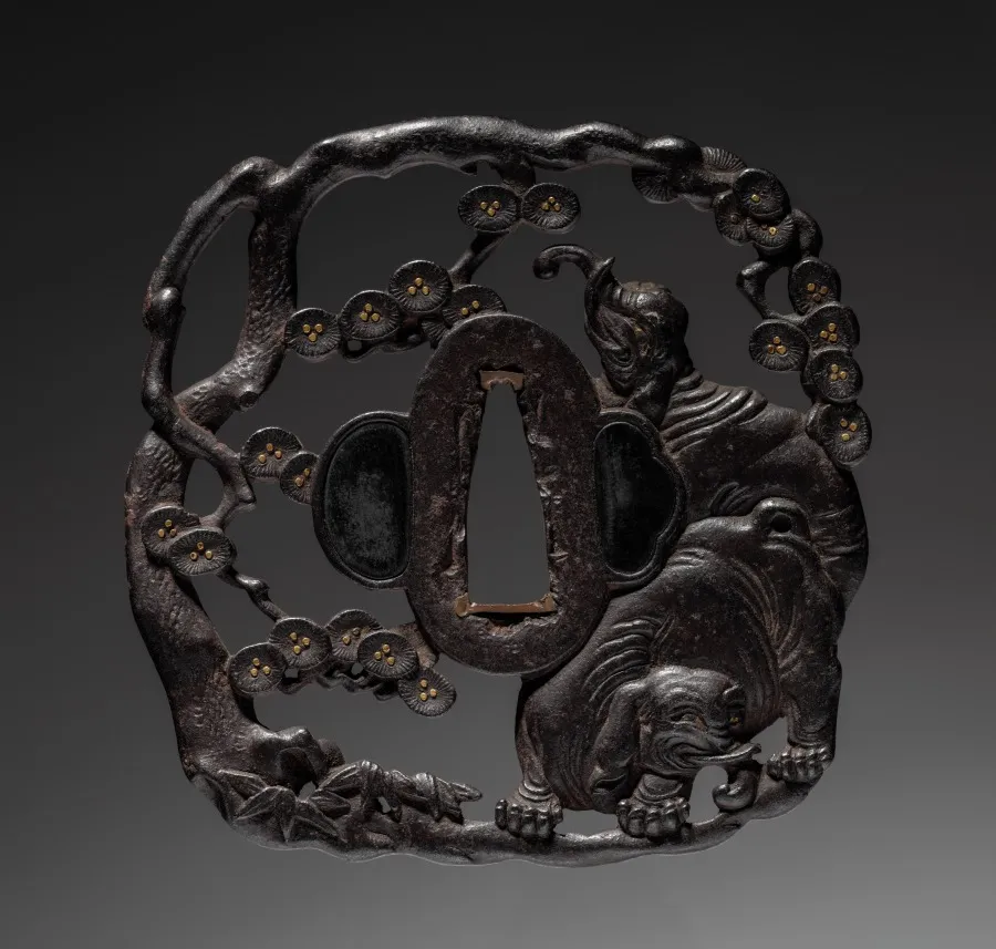 Sword Guard (Tsuba) with Elephant in Pine, by Unknown artist