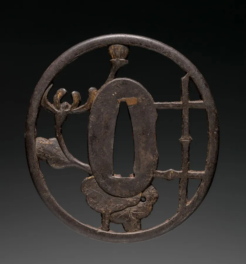 Sword Guard (Tsuba) with Fence and Flower, by Unknown artist