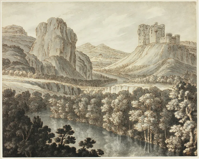 A Romantic Landscape with a Ruined Castle, by Robert Adam