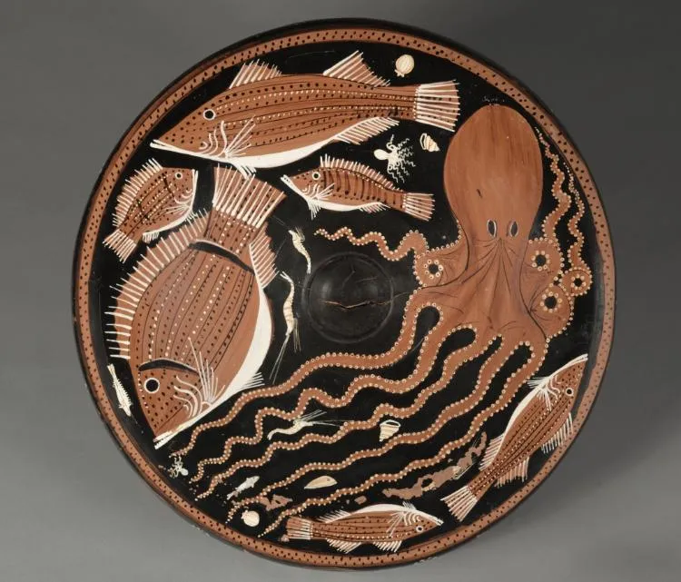 Red-Figure Fish Plate: Octopi, Mullet, Bream, Shellfish, by Asteas/Python Workshop