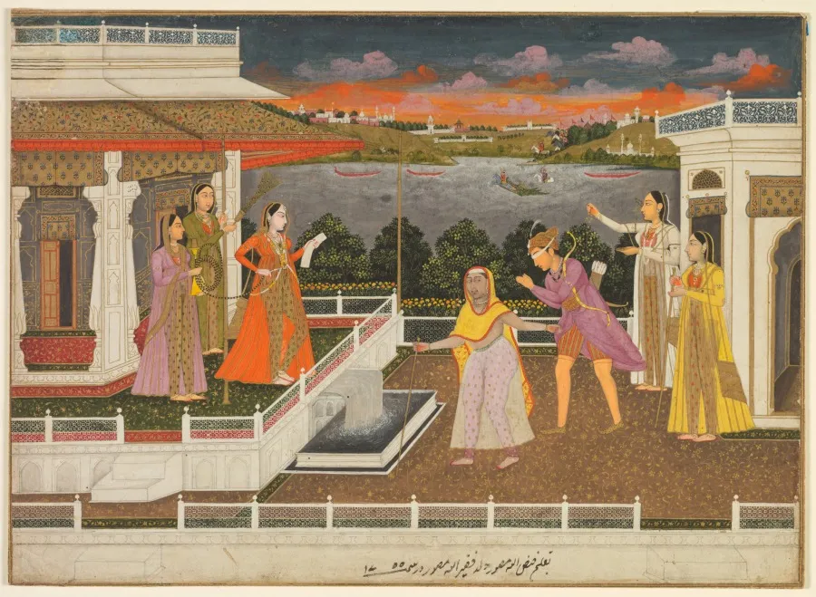 A blindfolded suitor is brought before a princess (recto), by Fayzullah
