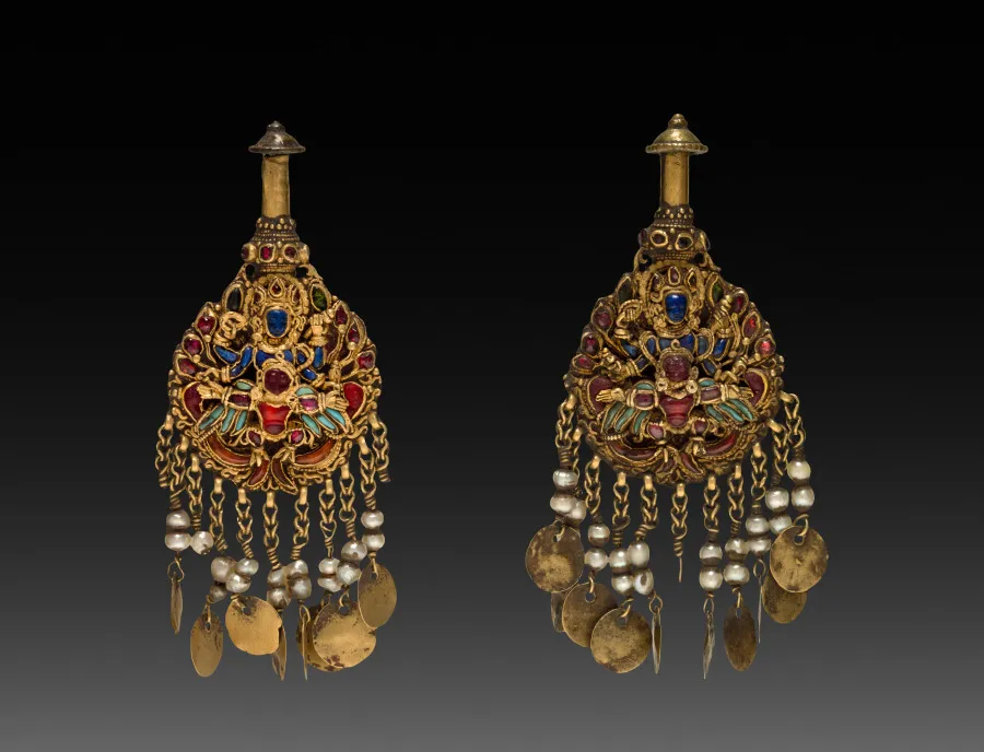 Pair of Earrings with Vishnu Riding Garuda, by Unknown artist