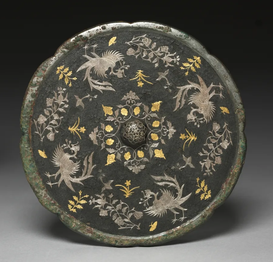 Mirror with Phoenixes, Birds, Butterflies, and Floral Sprays, by Unknown artist