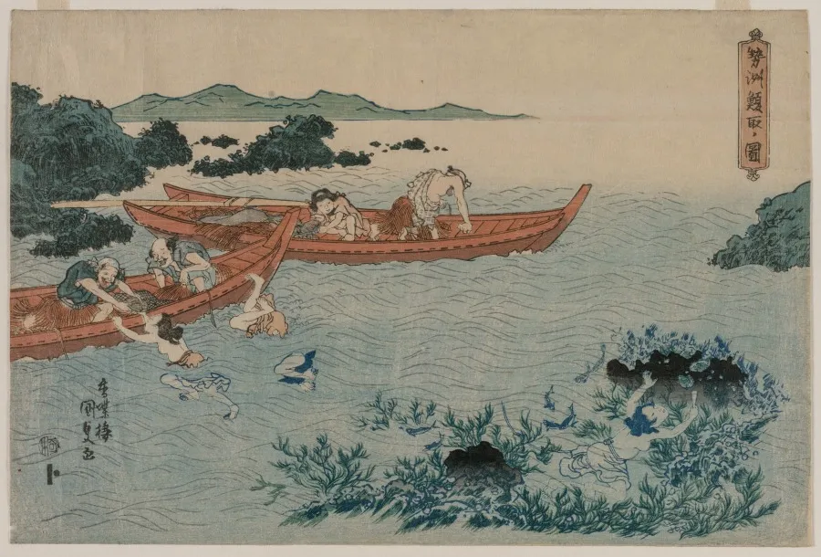 Abalone Divers off the Coast of Ise, from an Untitled Landscape Series, by Utagawa Kunisada