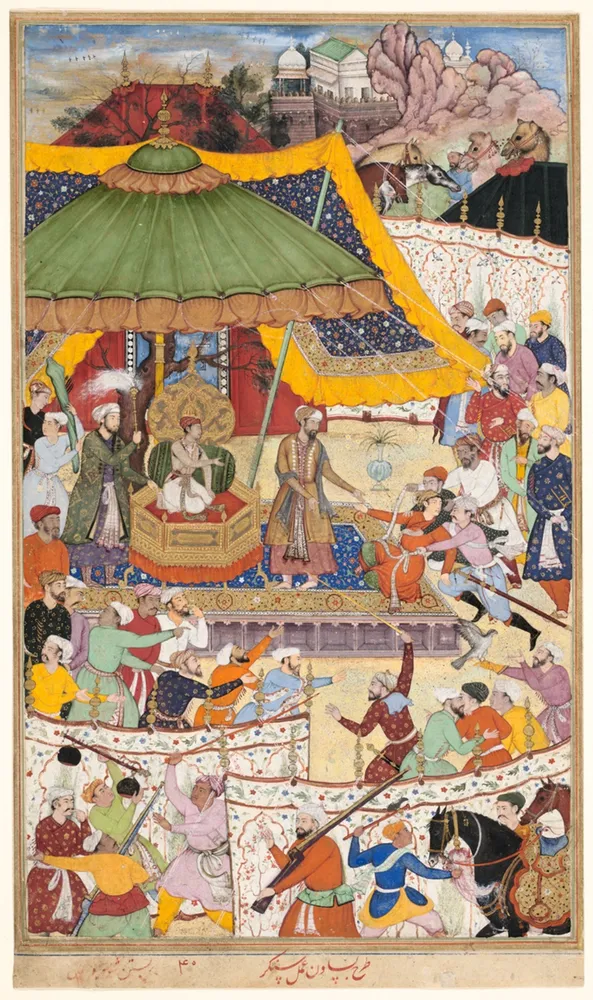 The Young Emperor Akbar Arrests the Insolent Shah Abu’l-Maali, Page from a Manuscript of the Akbarnama, by Basawan