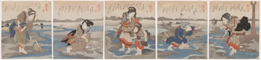 A Low Tide Pentaptych, by Utagawa Kuniyoshi