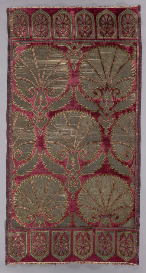 Brocaded velvet cushion cover with carnations, by Unknown artist