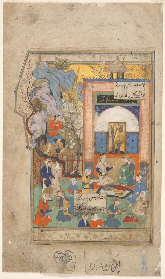 Yusuf and Zulaykha (recto), from an Anthology of Persian Verses, including the Haft Awrang (Seven Thrones) of Jami: The Fifth Throne, by Unknown artist