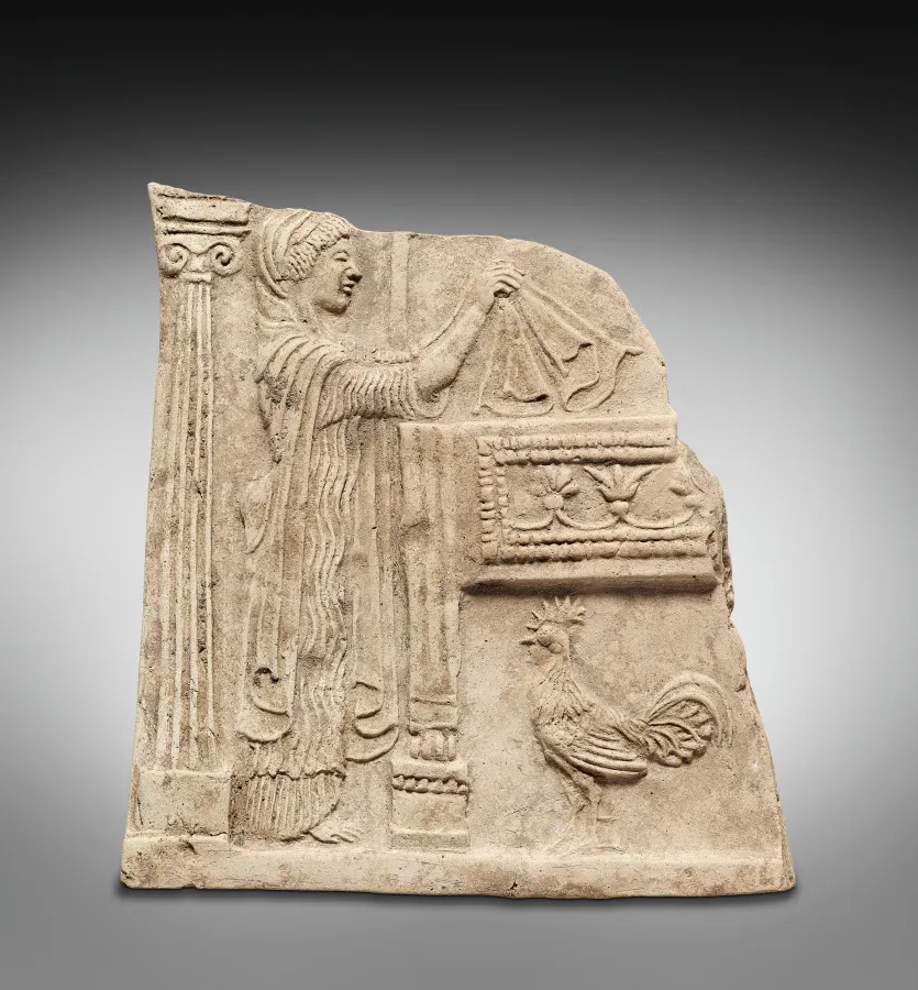 Votive Plaque (Pinax) with Persephone Making her Bridal Bed, by Unknown artist