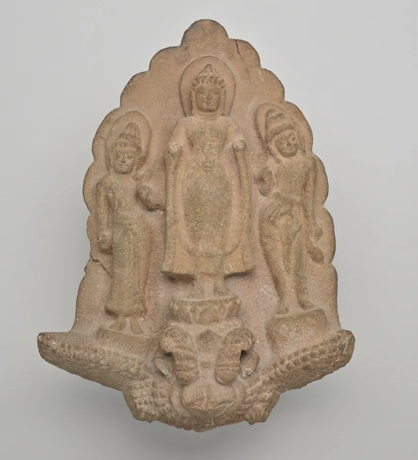 Buddha with Attendants on Mythical Animal, by Pre-Angkorean
