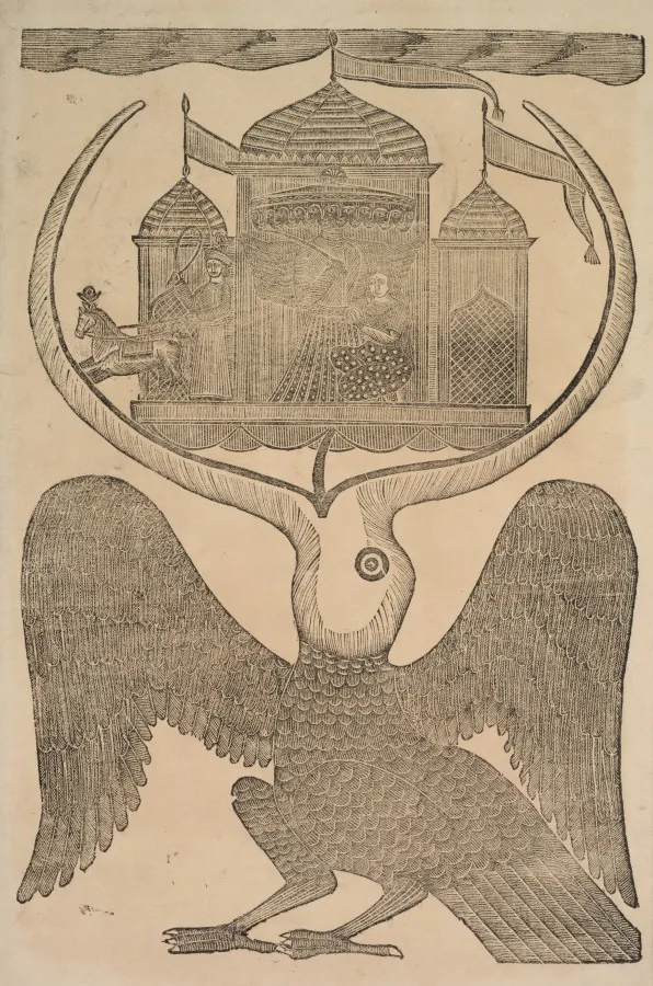 Jatayu hinders Ravana’s chariot trying to prevent Sita’s abduction (recto), from a Kalighat album, by Shri Gobinda Chandra Roy