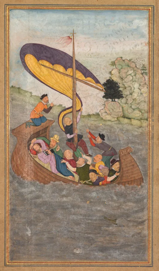 Jesus being awakened during a tempest on the Sea of Galilee (folio 77 recto), from a Mirror of Holiness (Mir’at al-quds) of Father Jerome Xavier, by Unknown artist